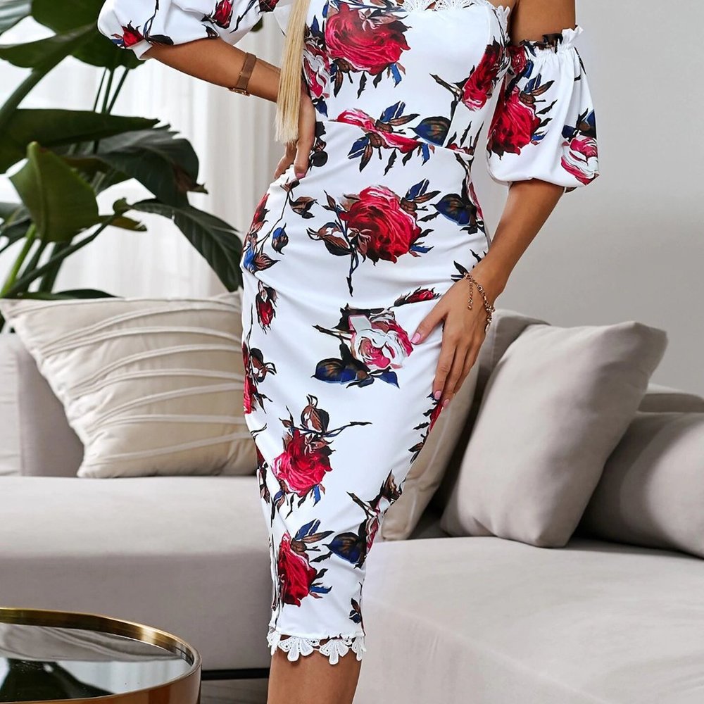 Women's Off Shoulder Midi Dress - Picture 3 of 4